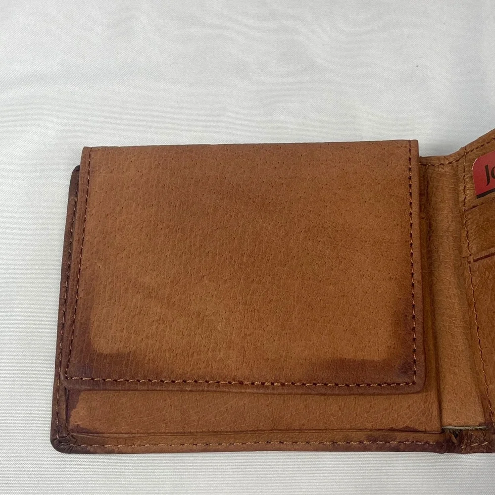 John Weitz VTG Full Grain Leather Bifold Wallet Embossed Deer Brown Billfold NOS
